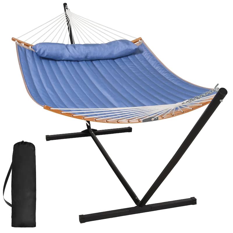 Outdoor 55 Inch 2 Person Hammock with Stand and Pillow - Blue