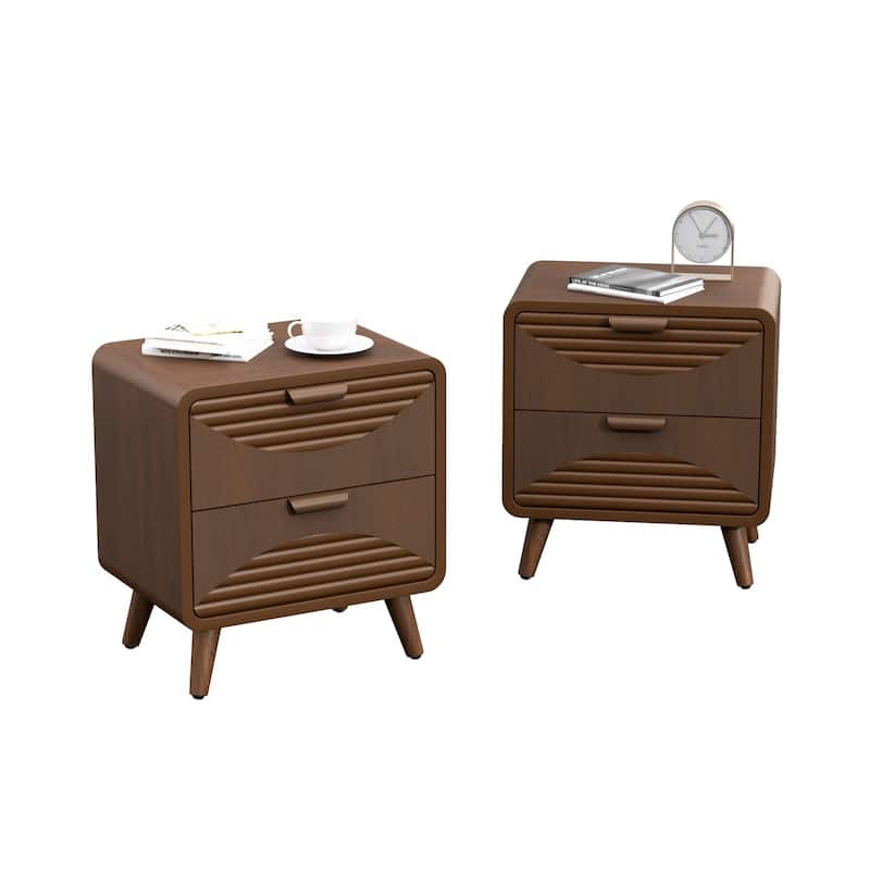 SUNBURY Mid-Century Modern Nightstands with Drawers (Set of 2) - 2PC-Stripes - 2-drawer