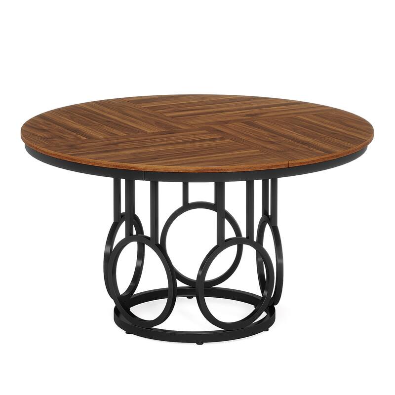 47" Round Dining Table for 4-6, Rustic Wood Kitchen & Dining Room Table with Black Metal Base, Farmhouse Style Dinner Table