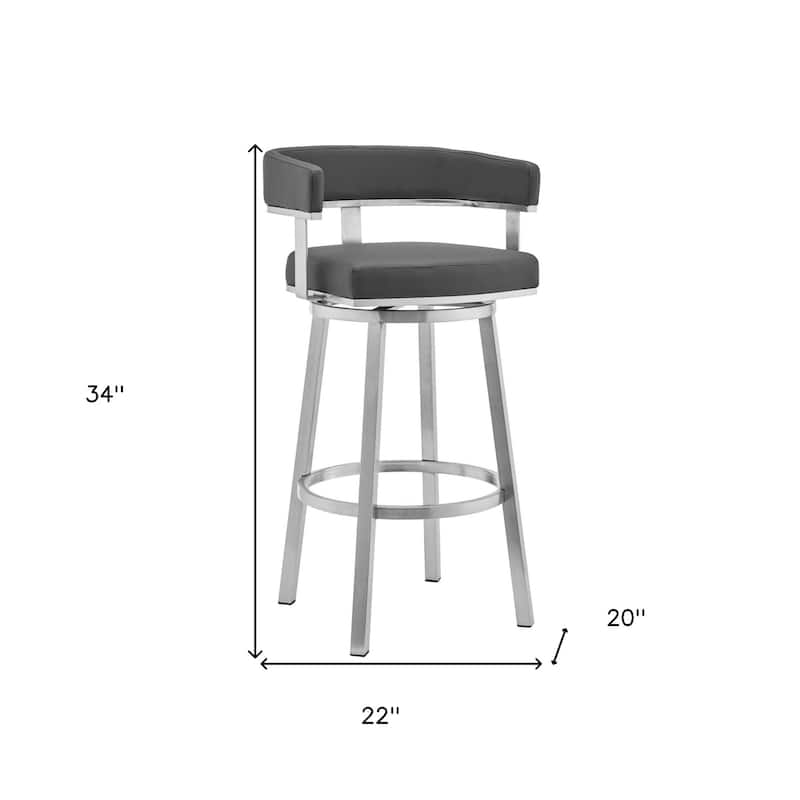 Contemporary Swivel Bar Stool with Silver Brushed Finish and Faux Leather Seat Modern Style