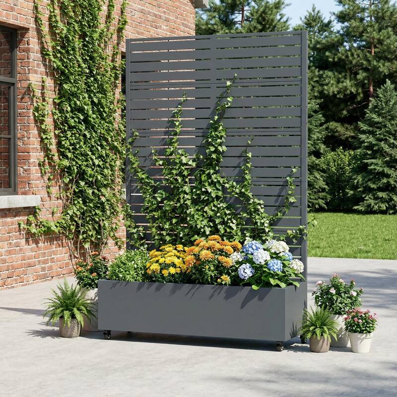 Raised Garden Bed Planter with Trellis Movable Planter Box with Lockable Wheels