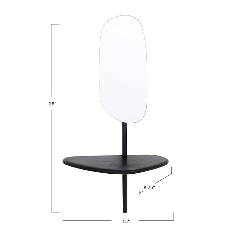 Mango Wood and Metal Wall Mirror with Shelf - 16.0"L x 6.0"W x 24.0"H