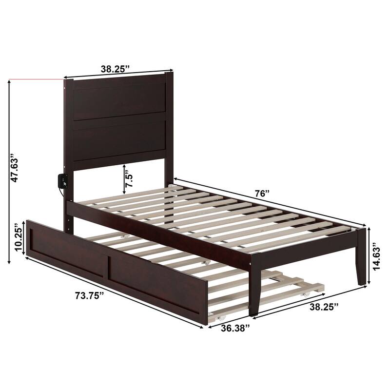NoHo Twin Platform Bed with Twin Trundle in Espresso