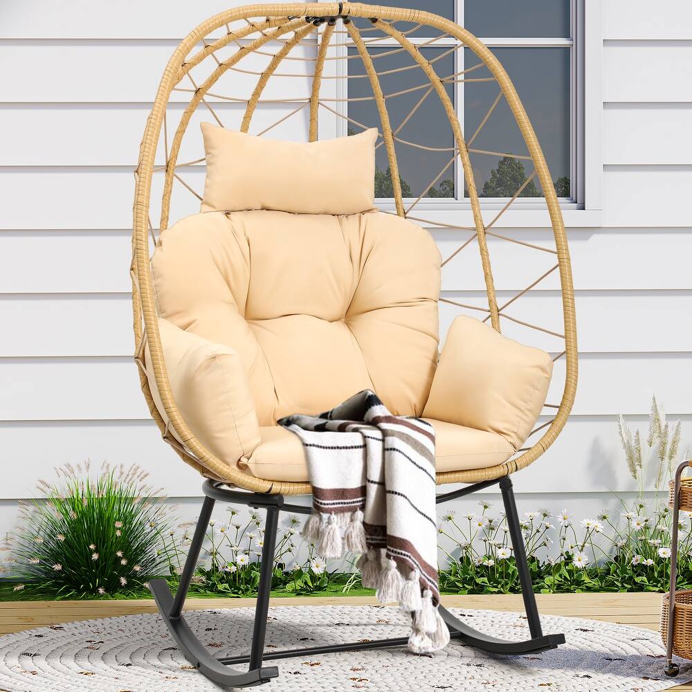 Moasis Rattan Rocking Egg Chair with Cushion