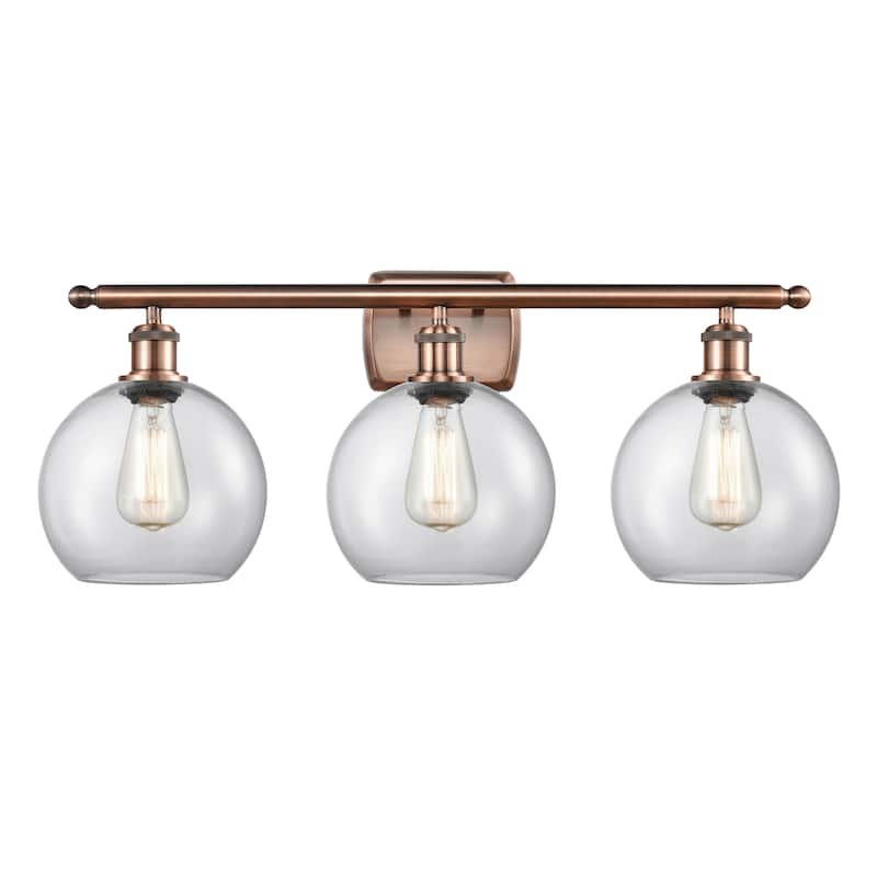 Innovations Lighting Athens 3 Light 26" Bath Vanity Light - 8" Shade - Clear/Antique Copper