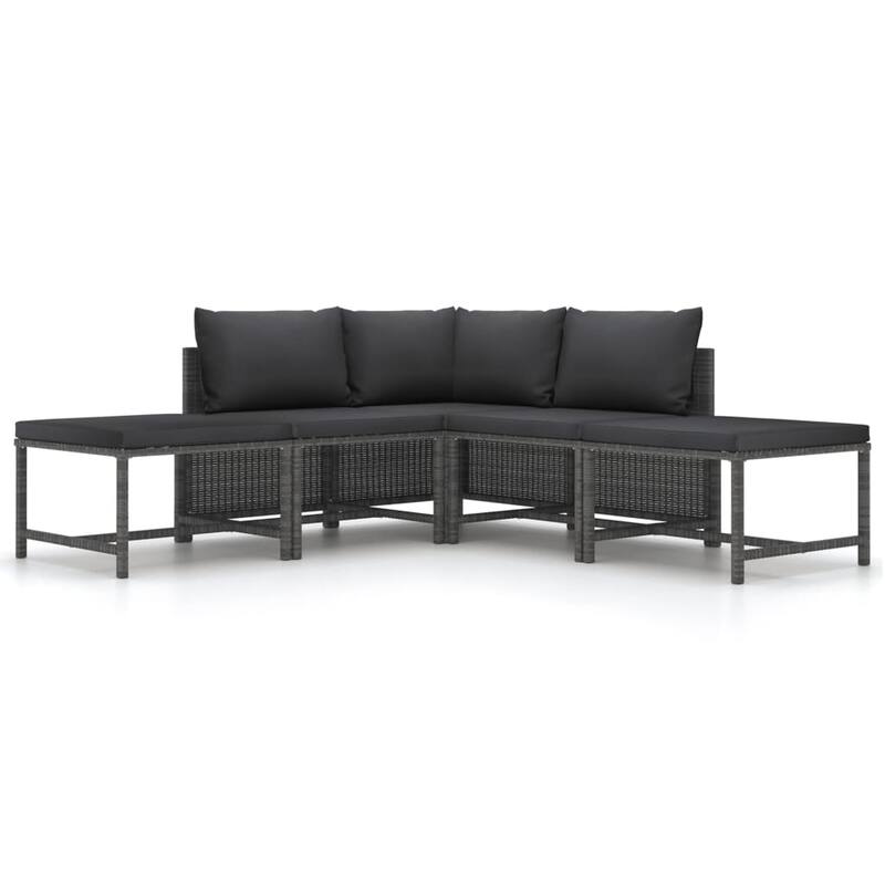 vidaXL Patio Lounge Set Sectional Sofa with Cushions Solid Teak Wood PE Rattan - 5 Piece 21.3" x 23.6" x 23.6"