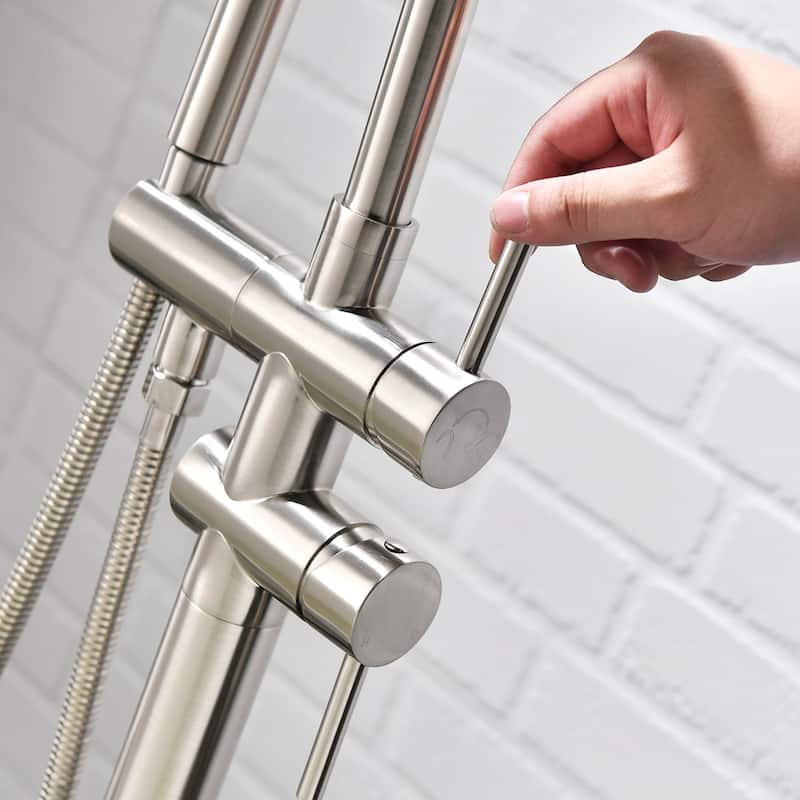 Single Handle Freestanding Tub Filler Floor Mount Bathtub Faucet with Handheld Shower (Brushed Nickel)