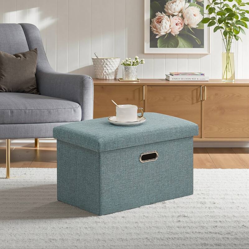 Ottoman Storage Ottoman Footrest Stool Small Ottoman with Storage Foldable Ottoman Foot Rest Footstool Bench - 19 Inch - Green
