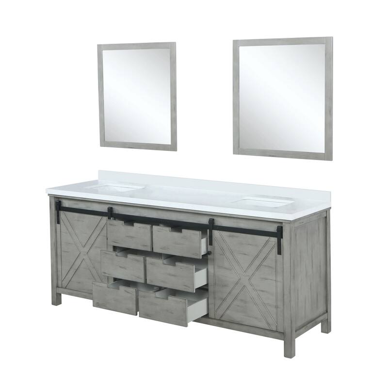 Marsyas Bath Vanity, White Quartz Countertop and Mirrors