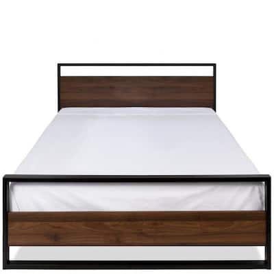 Modern FarmHome Queen Low Profile Metal Wood Platform Bed