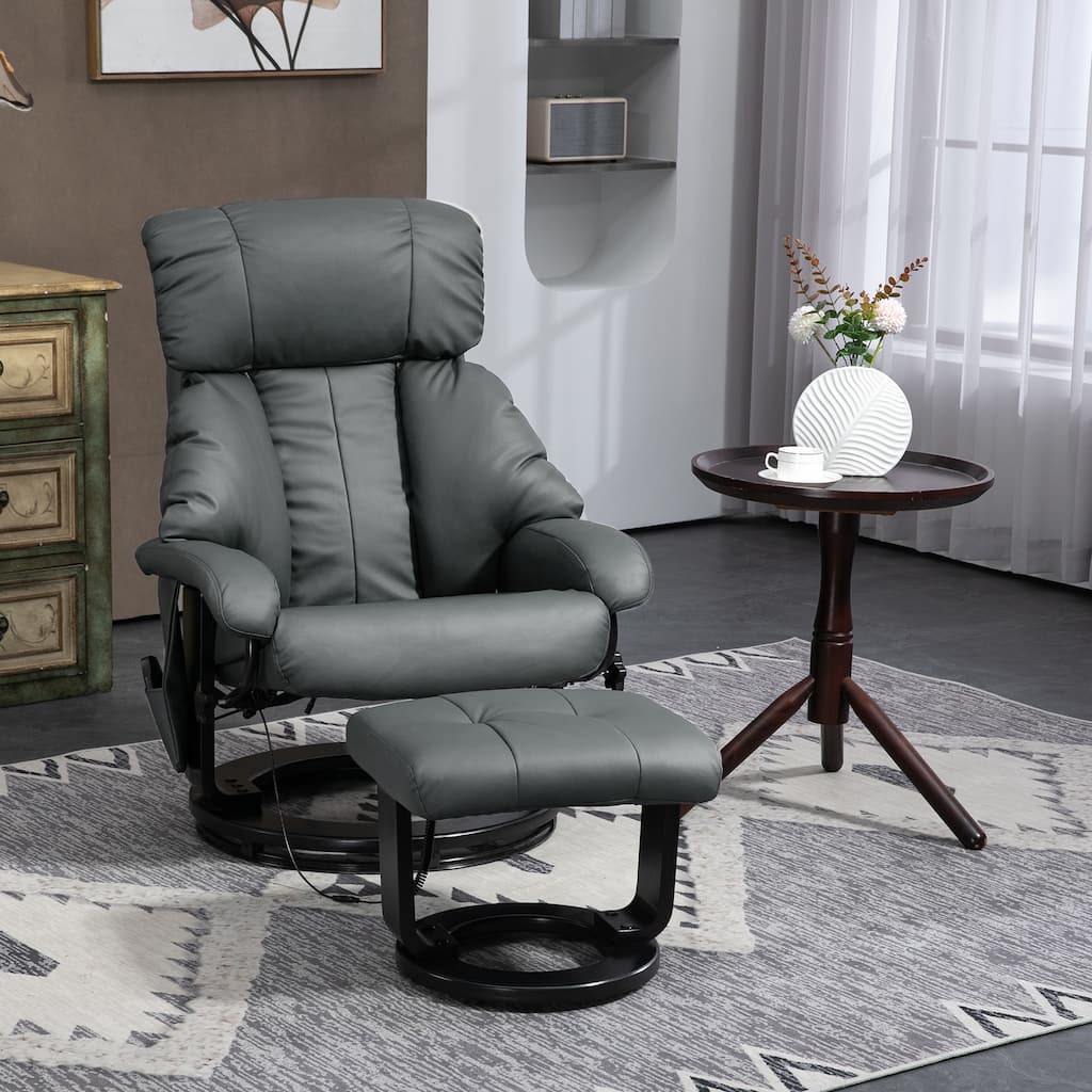 Grey Massage Recliner Chair with Ottoman