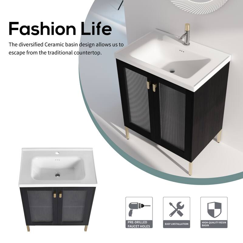 Freestanding Bathroom Vanity with Soft-Close Hinges and Durable Ceramic Sink - 27.8-Inch - 27.8in L