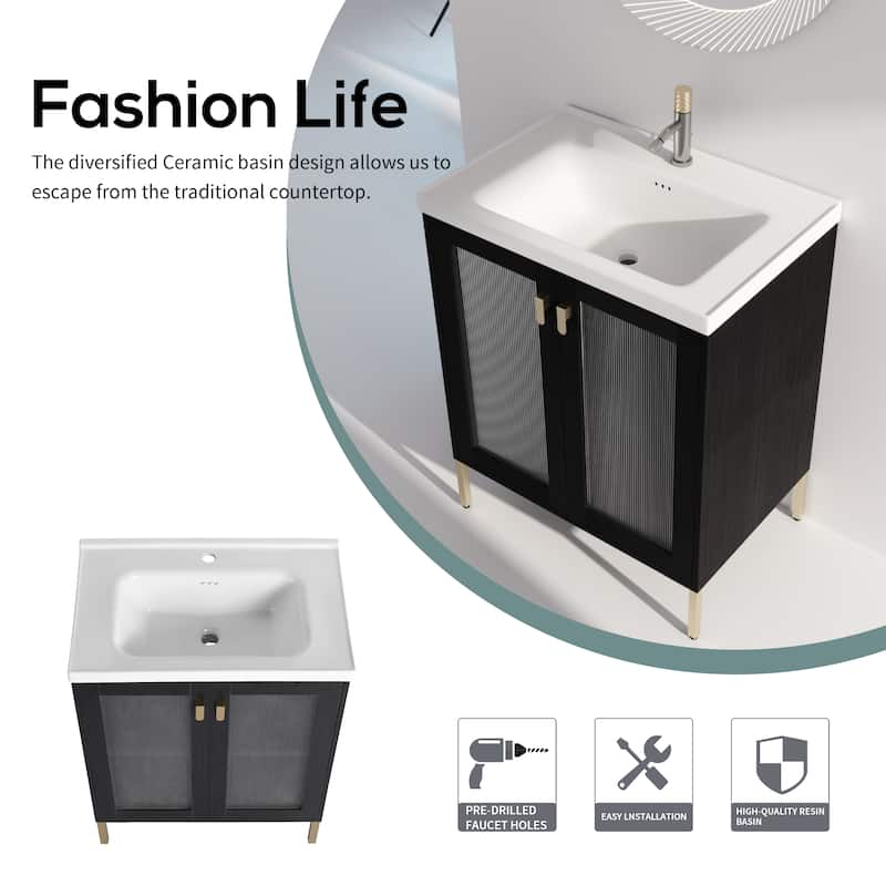 GDFStudio - Eliana Modern Freestanding Bathroom Vanity with Soft-Close Doors and Ceramic Sink