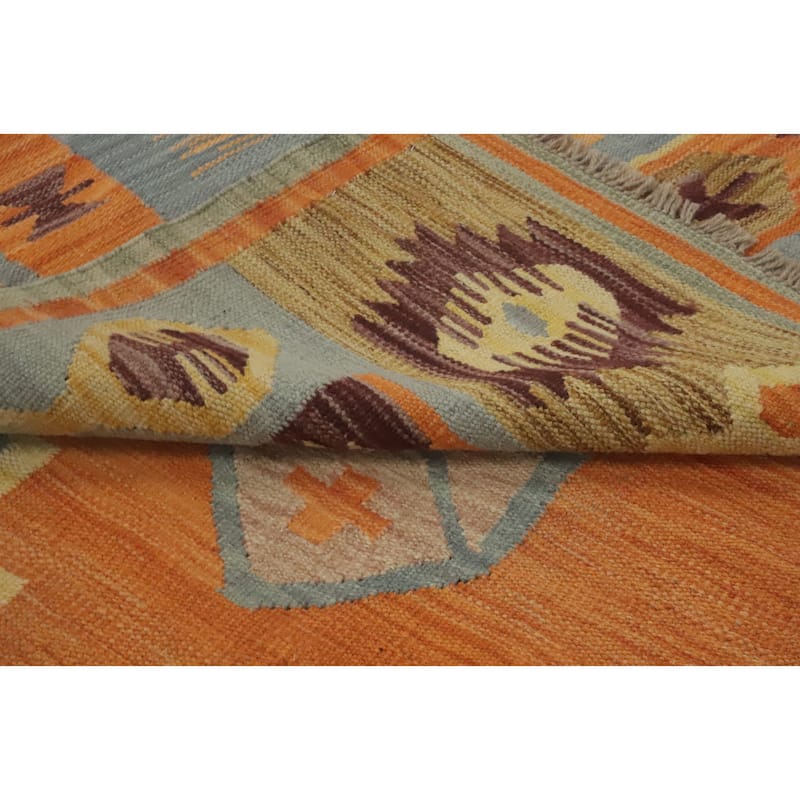 Hand Woven Southwestern Wool Blue Geometric Area Rug - 8' 11'' X 5' 8''