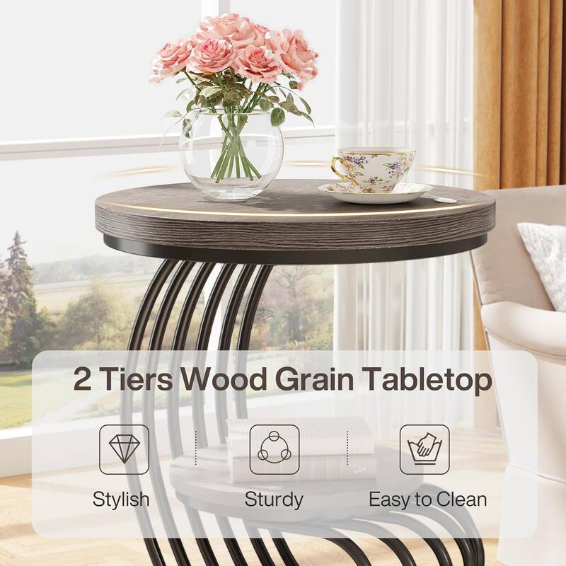Round End Table, 2 Tiers Side Table for Living Room Bedroom