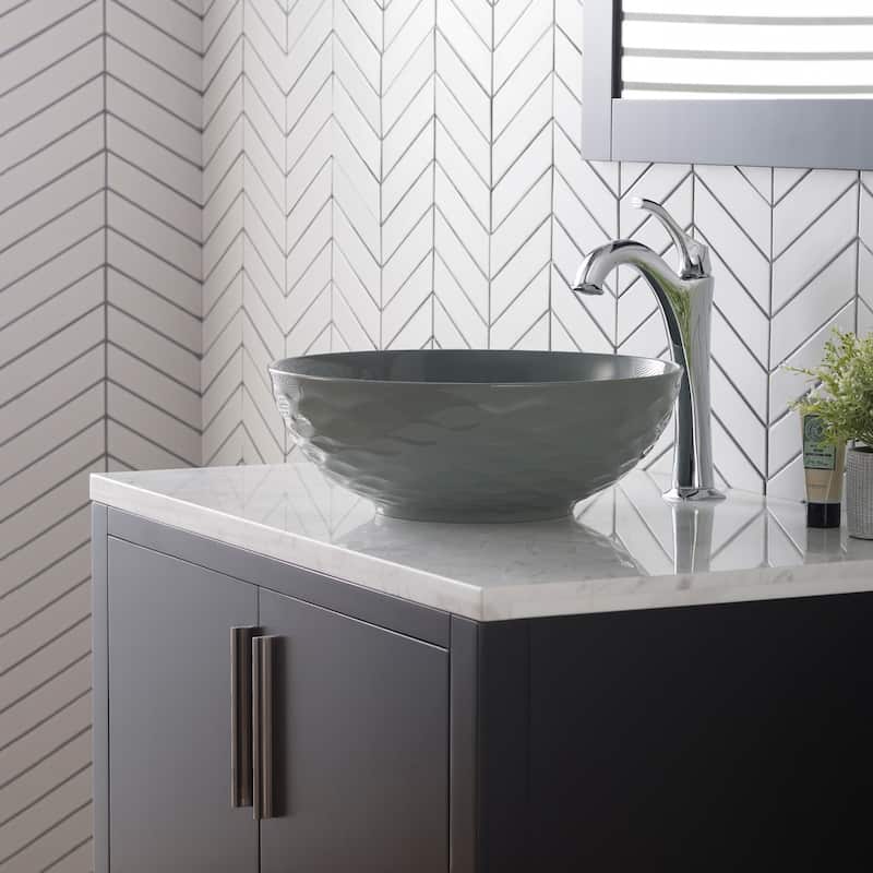 KRAUS Viva 16 1/2 inch Round Porcelain Ceramic Vessel Bathroom Sink