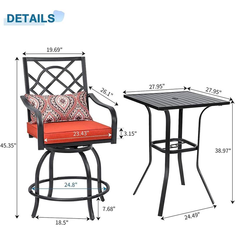 3-Piece Outdoor Patio Metal High Seating Swivel Bistro Set - 3-Pieces