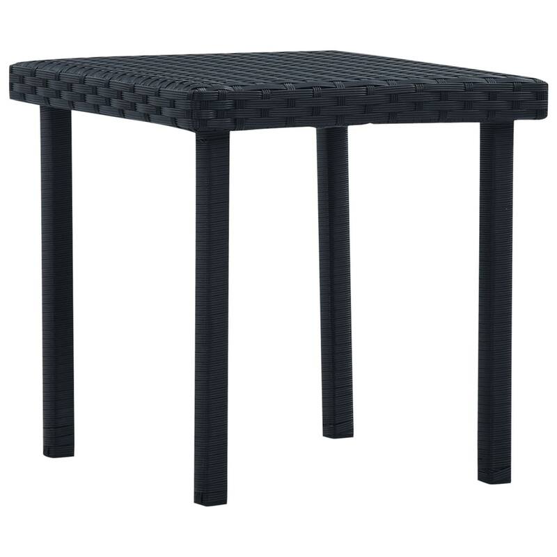 Outdoor Side End Tea Table, 16 Inch Steel, Square Black Poly Rattan - 16 Inch