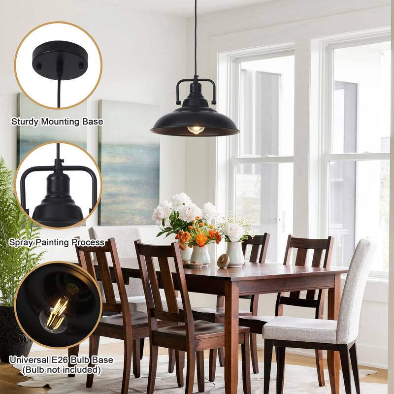 1-Light Rustic Hanging Kitchen Pendant Light Island Ceiling Light with Metal Shade for Dining Room