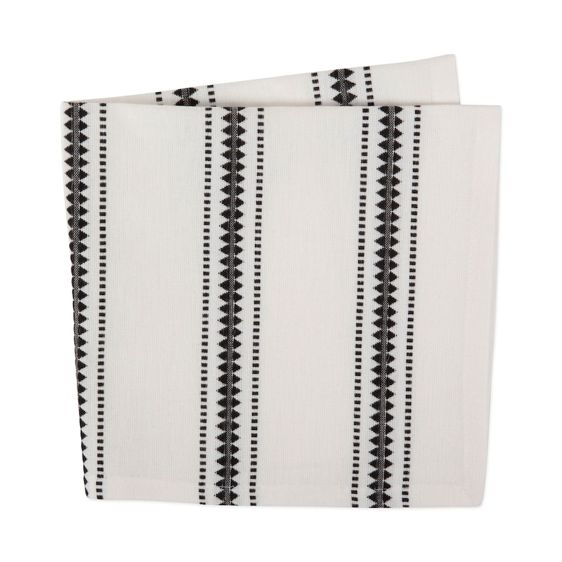 Set of 6 White Black Zig Dobby Striped Square Over-Sized Napkins 20"