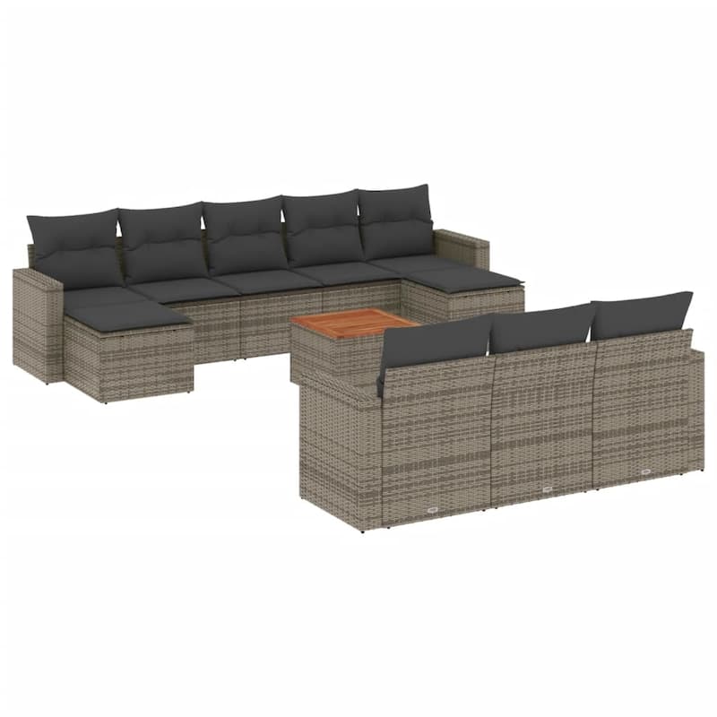 vidaXL Patio Sofa Set with Cushions Outdoor Furniture 11 Piece Poly Rattan - 21.7 x 21.7 x 14.6