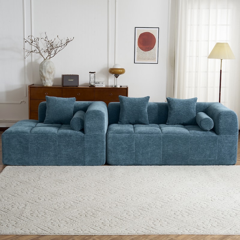 101.2" Chenille Sectional Sofa Full Compressed Sofa Modular Sofa Couch with 2 Side Pockets, Free Combined Sofa