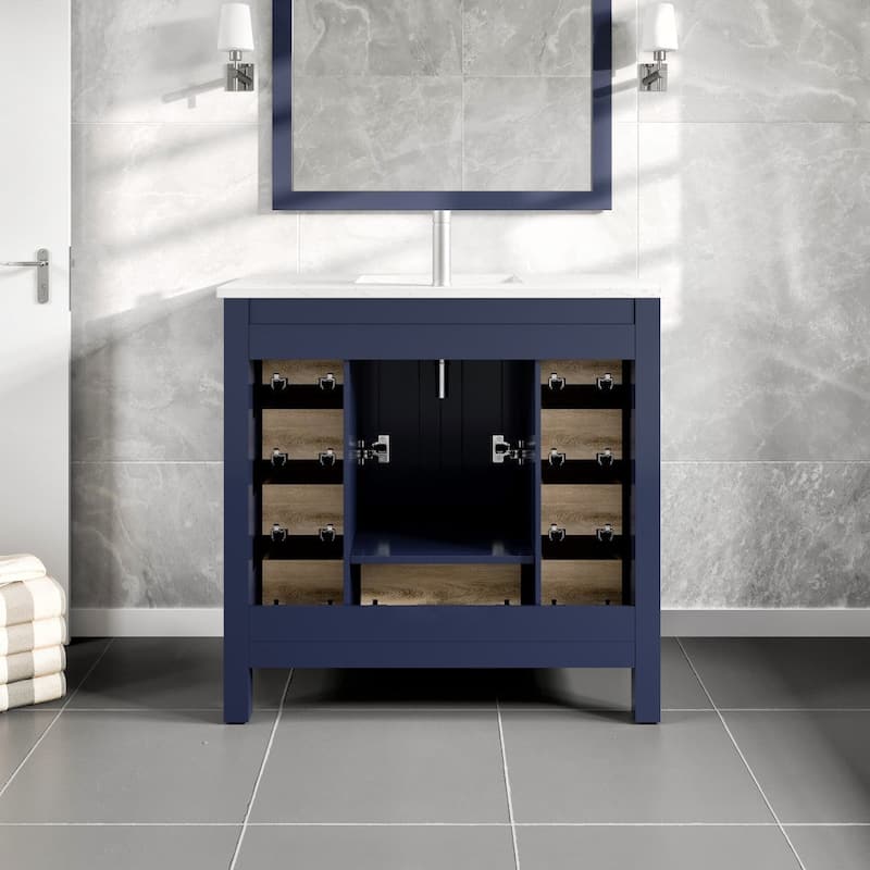 Eviva Hampton 36"W x 18"D Bath Vanity with Carrara Quartz Top