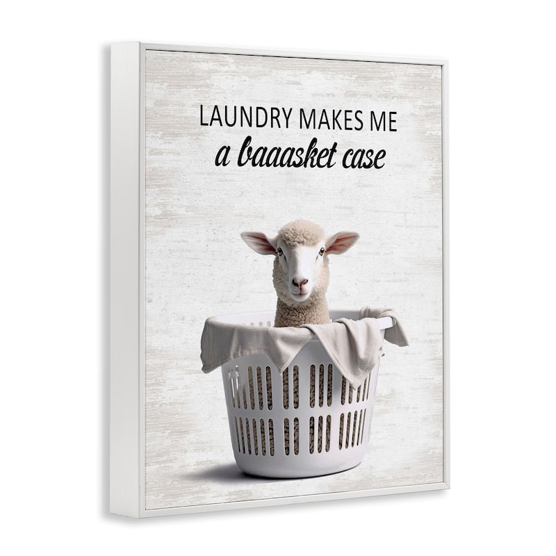 Stupell Funny Lamb Laundry Basket Framed Giclee Art Design By Lettered and Lined