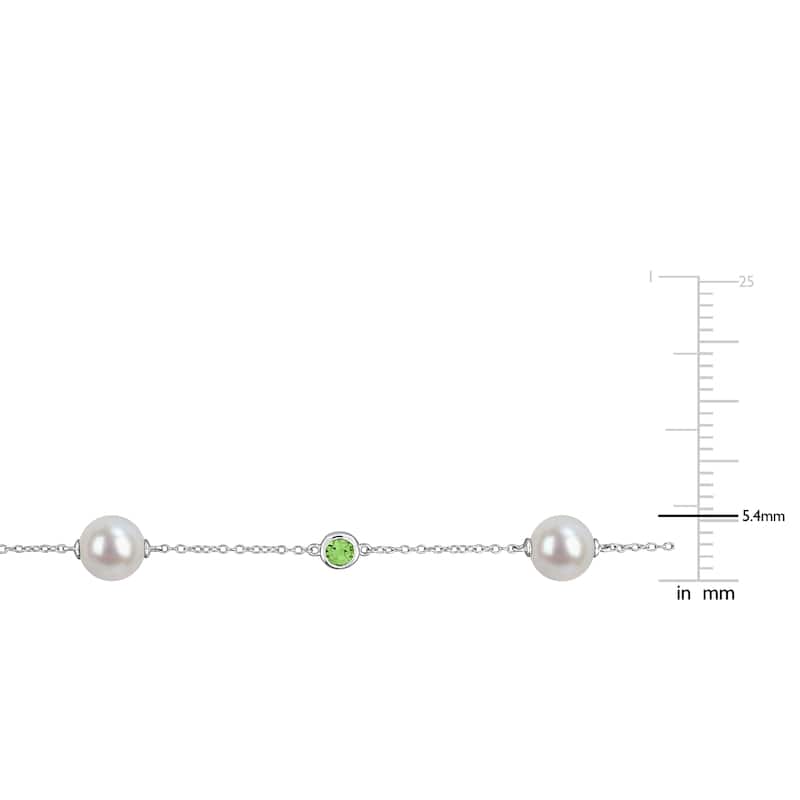 Miadora Cultured Freshwater Pearl and 7/8 CT TGW Sky-Blue Topaz Gemstone Station Bracelet in Sterling Silver