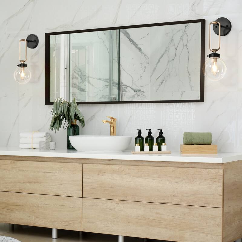 Modern 1-Light Bathroom Vanity Light Marsie Armed Glass Dimmable Farmhouse Wall Sconce for Foyer/ Stairway - L5" x W7" x H14.5"