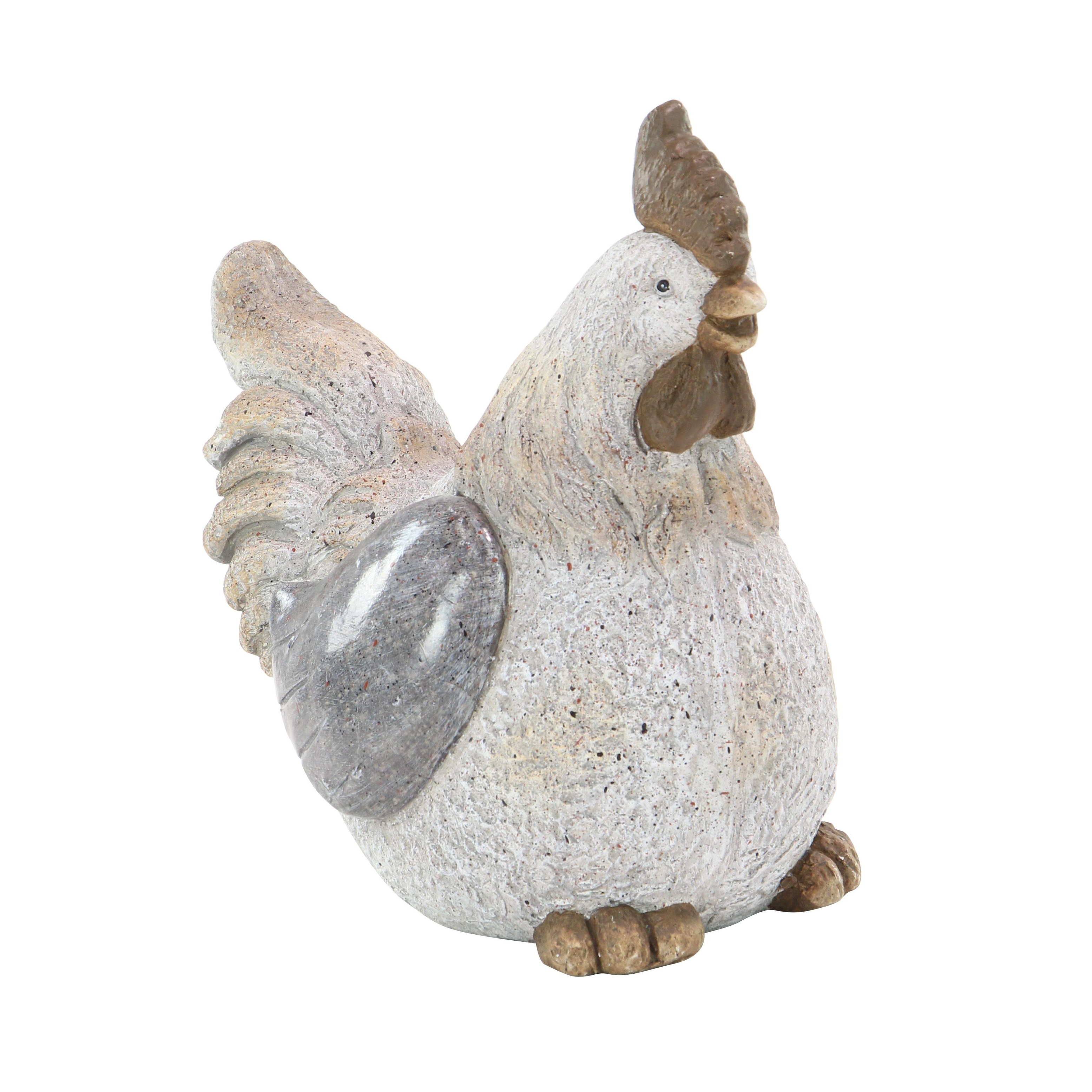 Polystone Chicken Indoor Outdoor Garden Sculpture - Gray - Roche River Decor