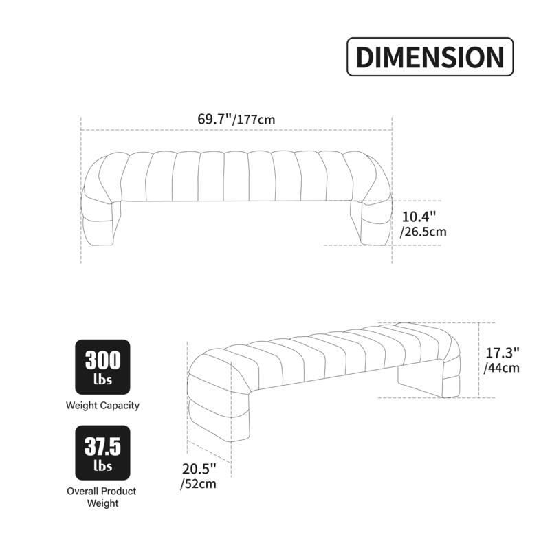 69.7"Wide Modern Upholstered Armless Bed Bench,Channel Tufted Couch Daybed Chaise,Chenille Ottoman Foot Stool