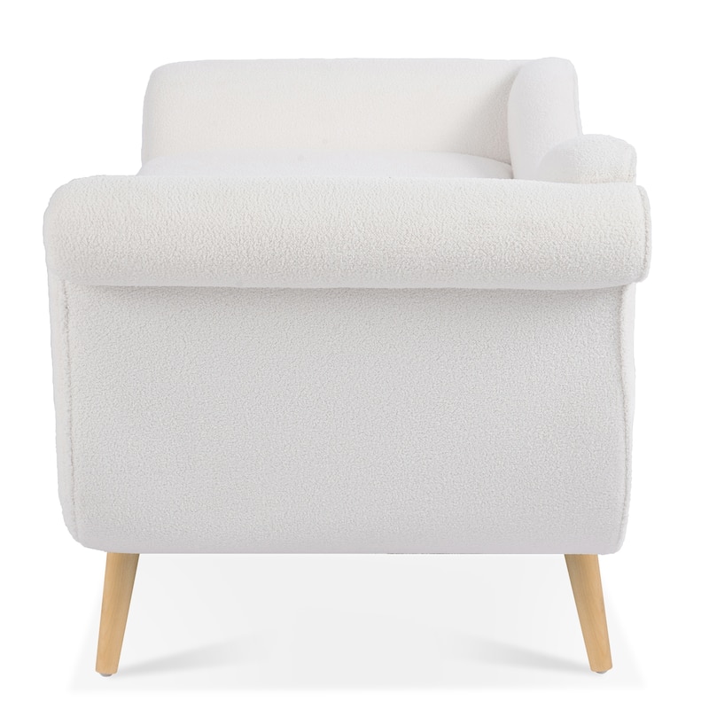 Upholstered Chaise Lounge Chair Indoor, Classic Sled Lounge Chair with Birch Legs & Lumbar Pillow for Living Room, Bedroom