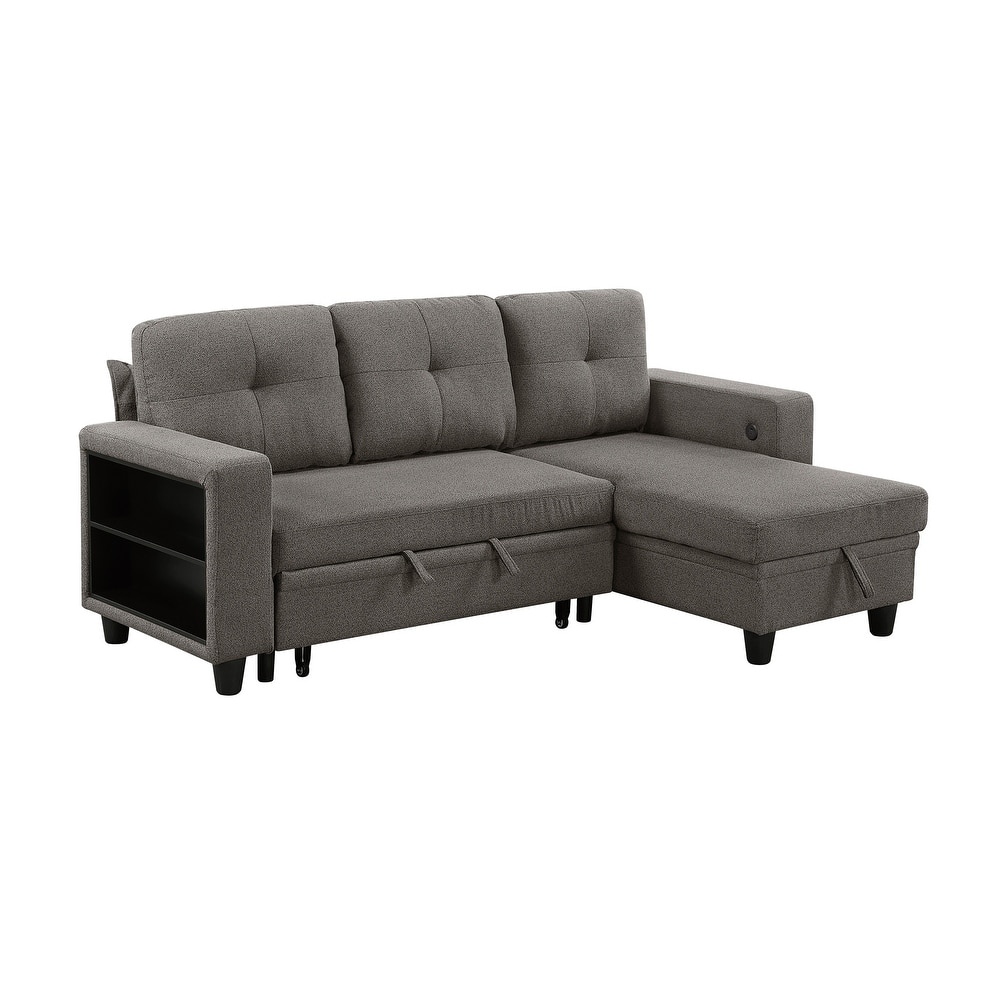 Hazel Boucle Sectional Sofa - Reversible Chaise, Pull-out Bed, Shelves