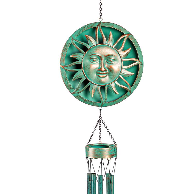 42 in. Metal Embossed Sun Wind Chime, Set of 2