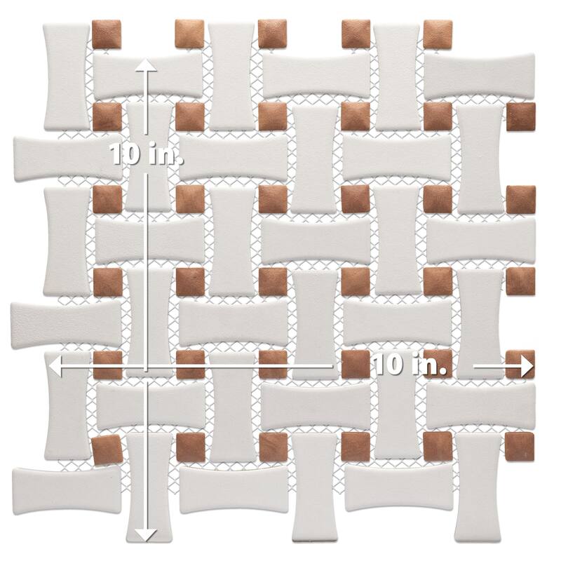 Merola Tile Sentier des Cotto Dot with White Dog Bone Bsktwv 10" x 10" Porcelain Mosaic Floor and Wall Tile