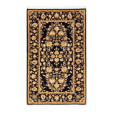 Overton One-of-a-Kind Hand-Knotted Traditional Oriental Mogul Black Area Rug - 2' 8" x 4' 3"