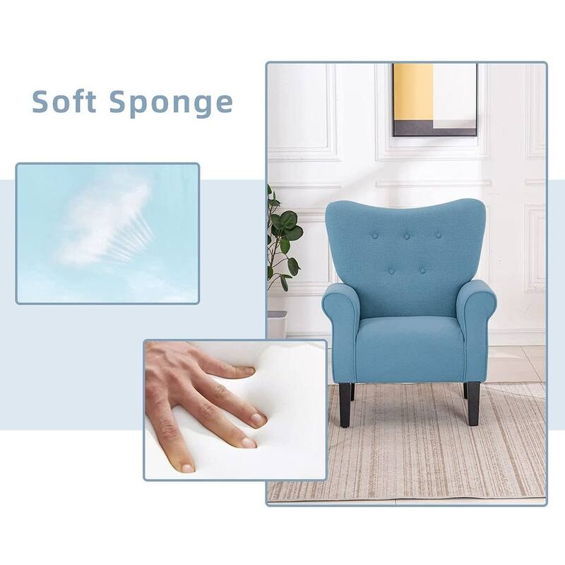 Erommy Wing back Arm Chair, Upholstered Fabric High Back Chair with Wood Legs