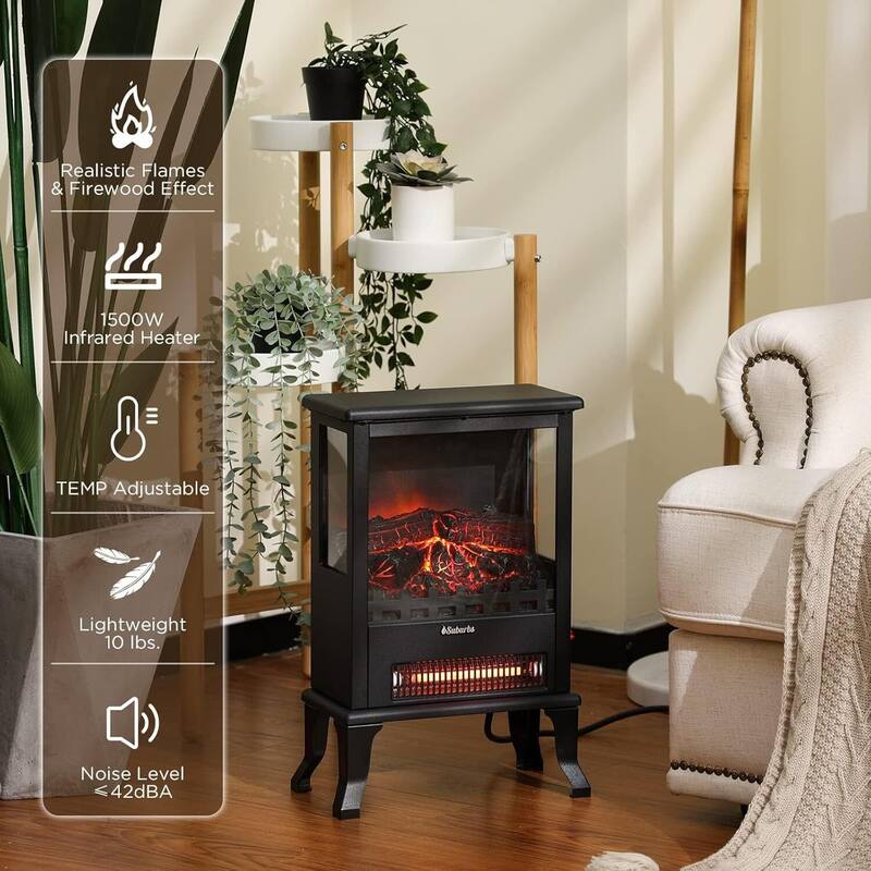 17 Inch Freestanding Electric Fireplace Stove for Living Room Bedroom Decor, Black
