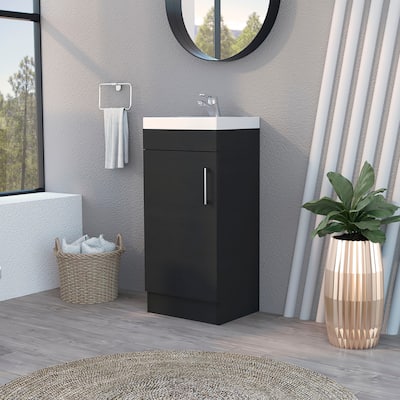 Modern Bathroom Vanity with Storage Shelf, Single Door, and Metal Handle - 34.65" H x 15.75" W - 12.99in L