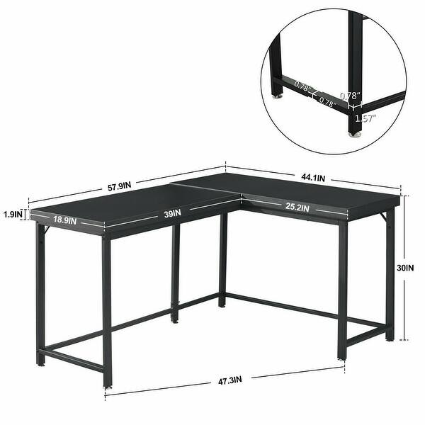 Ivinta Lshaped Mixed Material Midcentury Corner Office Desk, Wood