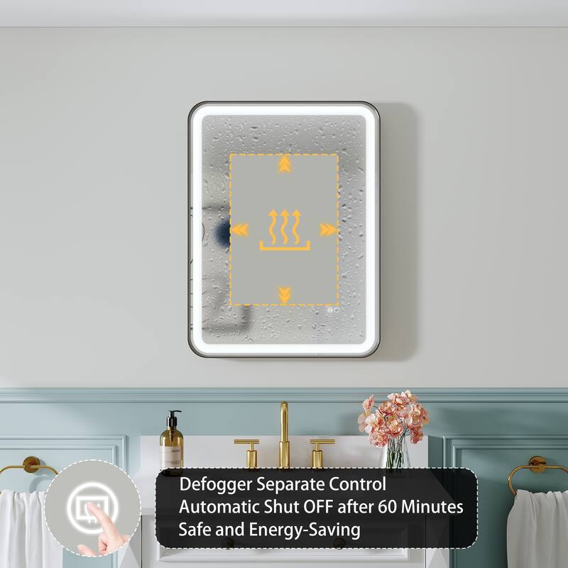 Wall Mounted Bathroom Framed LED Mirror With Anti- Fog,Memory Function And Dimmable Light Touch Sensor