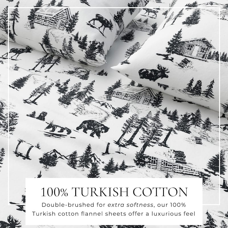 Linery & Co. Turkish Cotton Double-Brushed Printed Flannel Bed Sheet Set