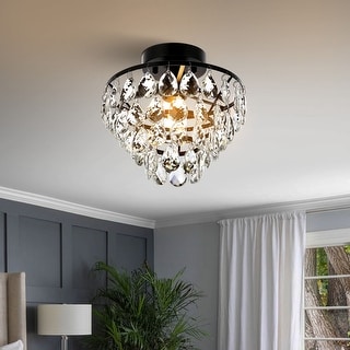 WINGBO Small Crystal Ceiling Light Fixture Mini Semi Flush Mount...