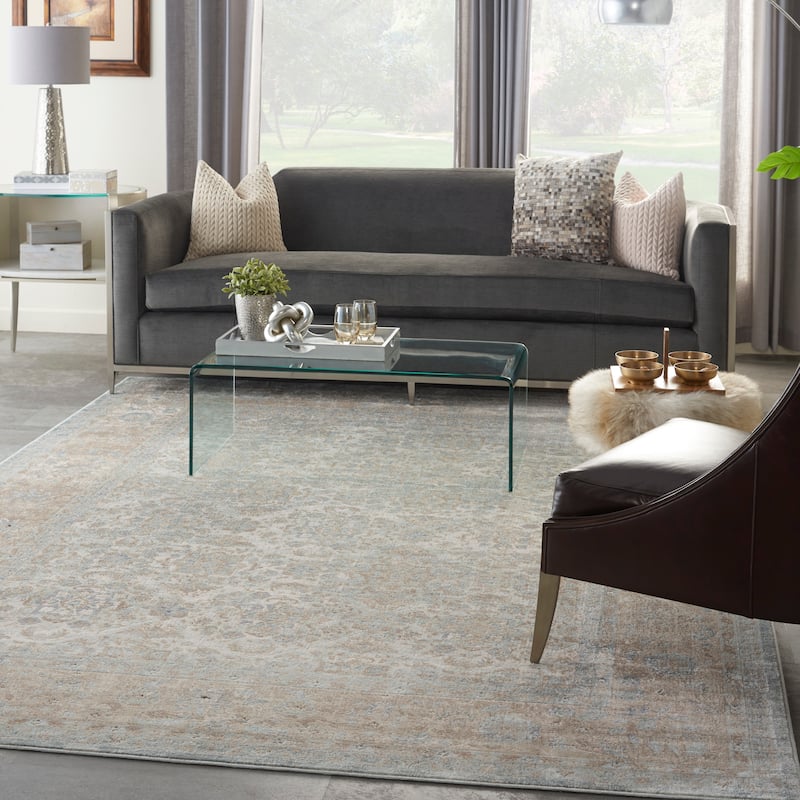 Malta Traditional Vintage Persian Medallion Area Rug - 9' x 12' - Grey - Rectangle