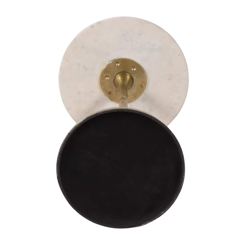 Gold and White 24"H Round Drink Accent Table with Aluminum/Stone Construction for Elegant and Purposeful Living Space