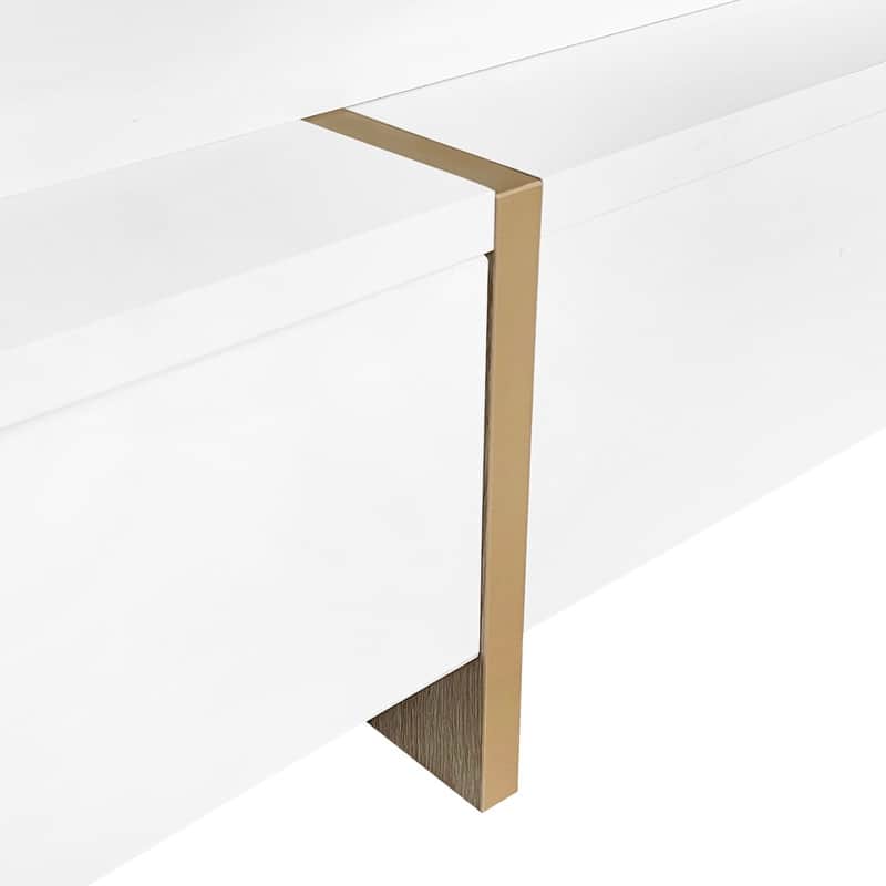 Modern Square Coffee Table with 4 Drawers, High Gloss Cocktail Tea Table with Wood Grain Legs, Accent Center Table