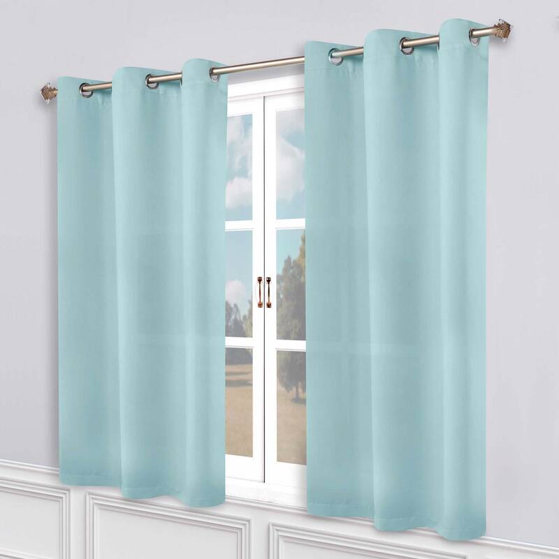 Superior Modern Solid Washable Room Darkening Blackout Curtains, Set of 2 Panels - 8PC- 52" x 63" - Green Lily