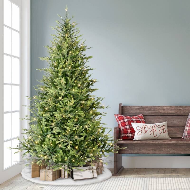 Puleo International 7.5 ft. Pre-Lit Miracle Shape Alberta Spruce Artificial Christmas Tree