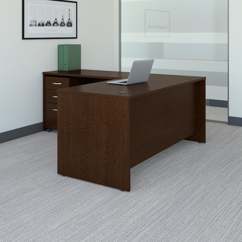 Series C 66W L Shaped Desk with Drawers by Bush Business Furniture - Mocha Cherry